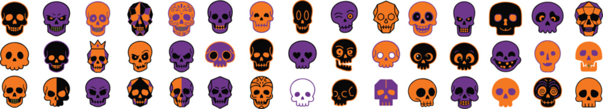Halloween skulls collection spooky orange and purple skulls for halloween decorations and party supplies