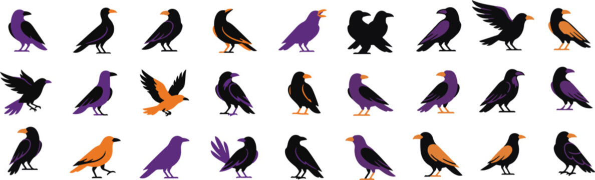 Halloween ravens and crows collection spooky bird silhouettes for autumn and october designs