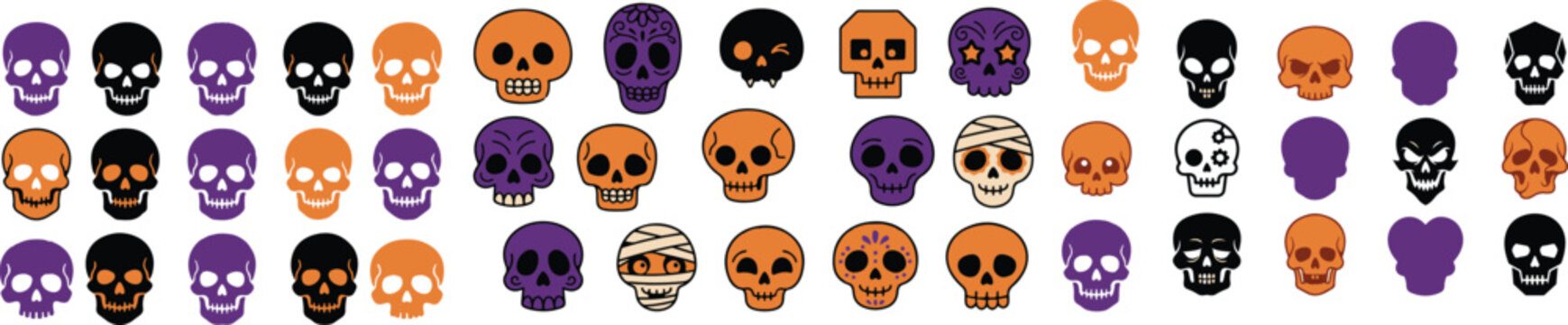 Halloween skulls collection spooky icons for decoration and design on halloween