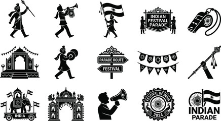 Indian festival parade silhouette graphic elements © MD