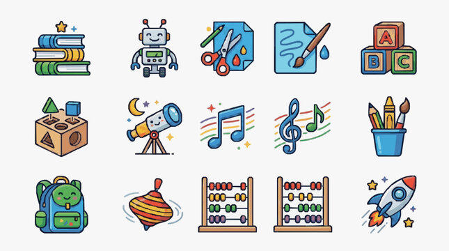 Educational School Supplies Icons Set.