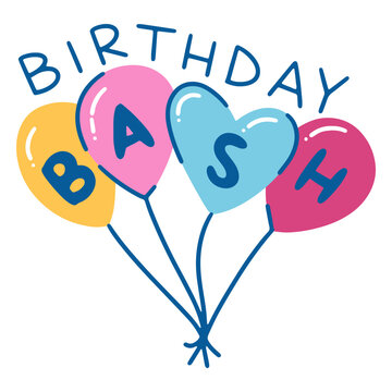 Birthday bash logo with balloons and the word birthday bash