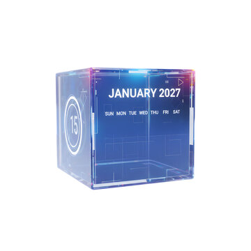 Clear acrylic block with January 2027 calendar in modern style