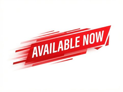 Dynamic red available now banner with motion blur effect isolated