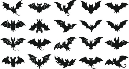 Fototapeta premium Halloween bat silhouette collection black flying bats for decoration