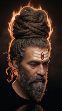 Sage Agastya Portrait &ndash; Matted Jata Sacred Aureole Close-Up