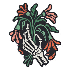 Obraz premium Skull hand holding death flowers