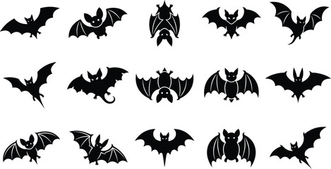 Fototapeta premium Halloween bat silhouettes collection spooky vector graphics for october 31st designs