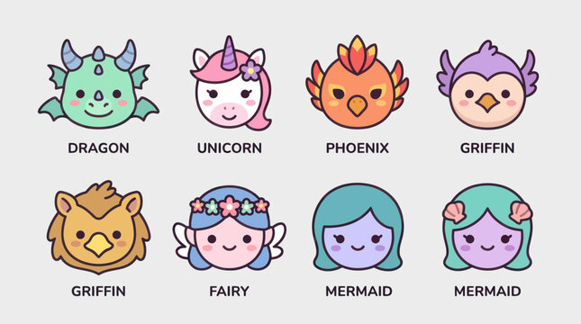 Mythical creature faces collection