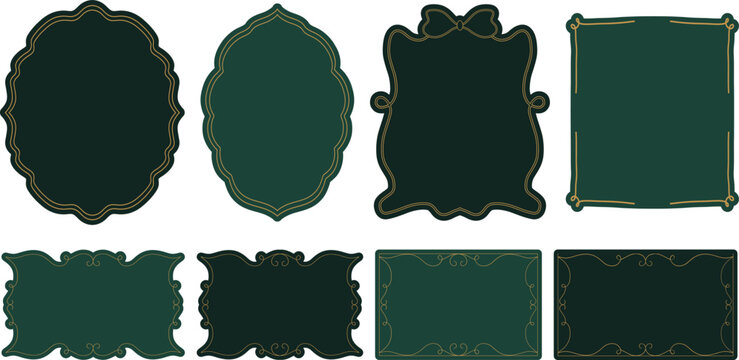 Vintage Dark Green and Gold Elegant Label Collection, Luxury Emerald Decorative Borders and Ornate Frames Vector Set