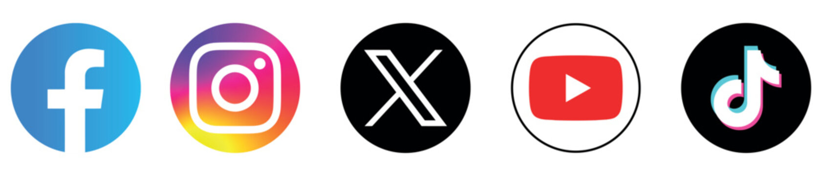 Popular Social Media icons Collection with facebook, instagram, youtube, x, tiktok