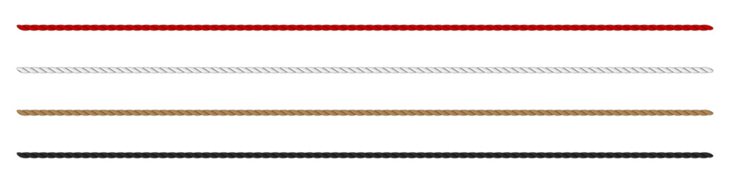 Textile twisted cord yarn thread rope overlay isolated on transparent background with realistic horizontal line string twine for decoration craft packaging branding sewing and design mockup