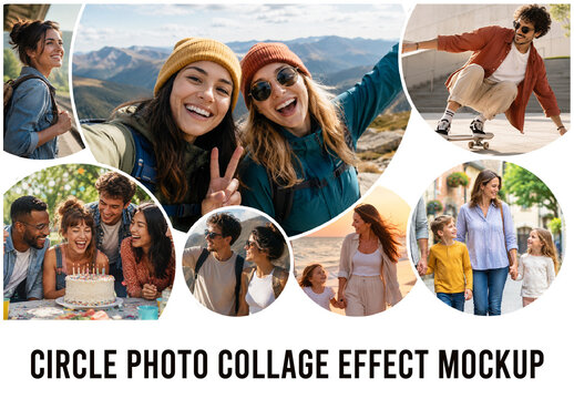 Circle Photo Collage Effect Mockup
