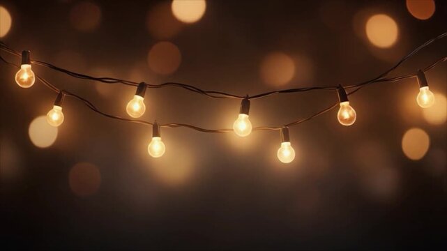 String of Warm Incandescent Light Bulbs with Soft Bokeh Background string lights glow