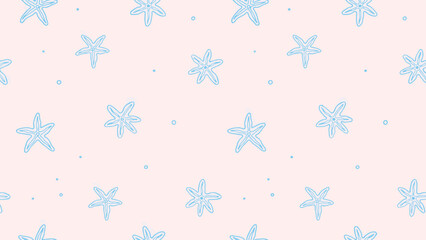 Seamless pattern with blue line art starfish on soft pink background © Creative