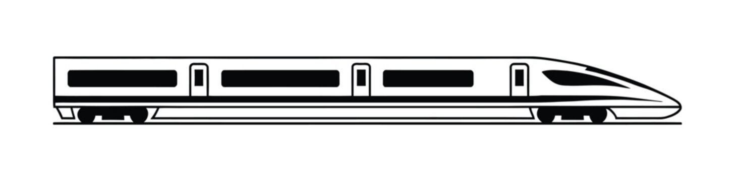 High speed passenger train illustration, sleek railway transport side profile with modern locomotive design for mobility and transit concepts.