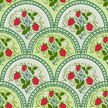 Strawberry berries, hand-drawn vector, seamless pattern