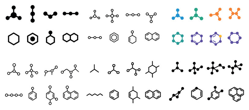 Chemistry icons with molecule ring hexagon minimal