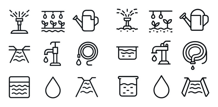 Garden icons with sprinkler hose can outline