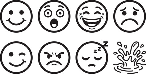 Fototapeta premium Set of eight black and white emotion faces icons