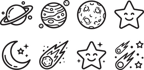 Space icons set with planets, stars, and meteors © tarik
