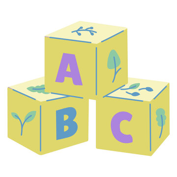 Set of yellow blocks with the letters abc