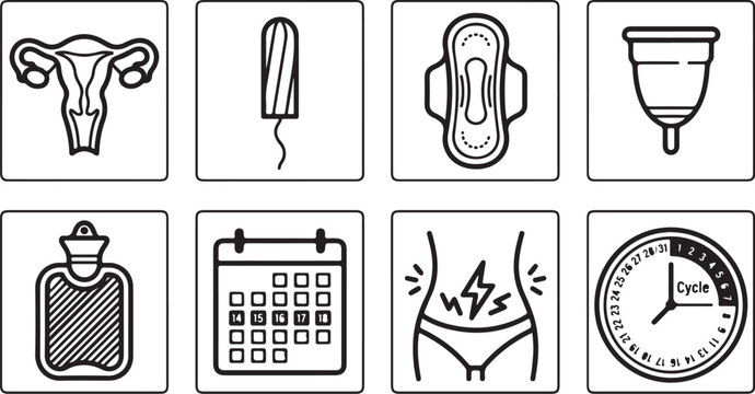 Female contraception and fertility tracking methods icons