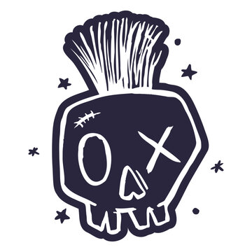 Doodle of a skull with a mohawk