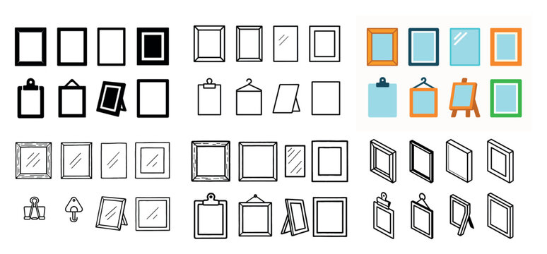 Frame icons with picture easel clipboard outline