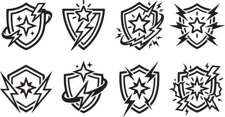 Fototapeta premium Electric shield badges with starburst effects