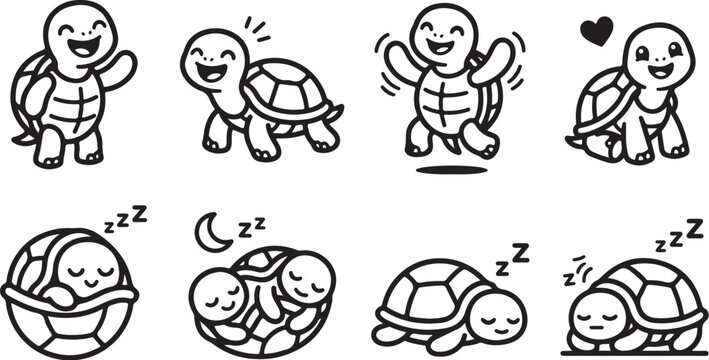 Happy cartoon turtles in various moods