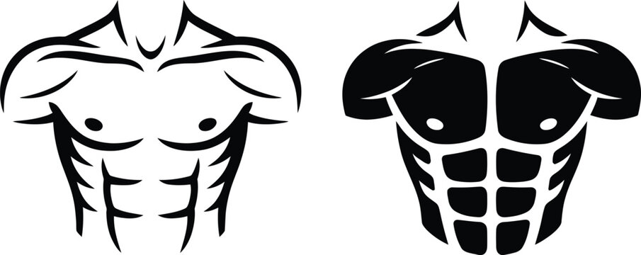 Muscular torso icon set showing abdominal and chest muscles for fitness and bodybuilding concepts with muscular bodybuilding illustration strength training exercise physical interface
