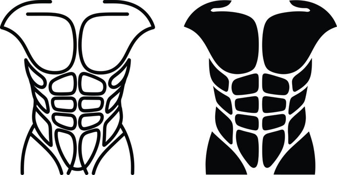 Defined abdominal muscle icon set for fitness bodybuilding and core workout concepts with abdominal bodybuilding illustration strength training physical interface isolated collection