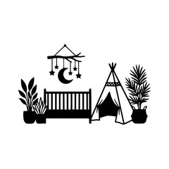 Boho nursery crib mobile mobile stars silhouette illustration © hamiduls11arts