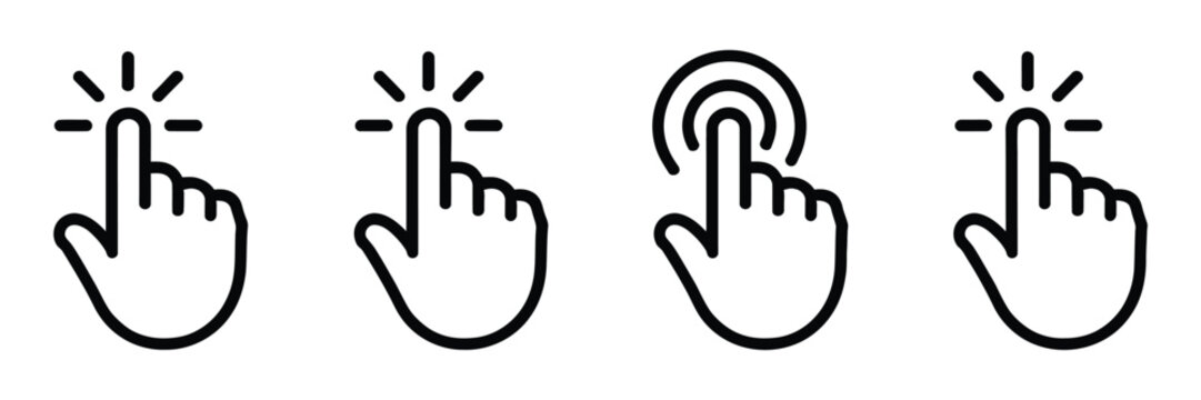 Click hand pointer icon representing cursor selection, tap gestures and digital interface navigation controls, vector design