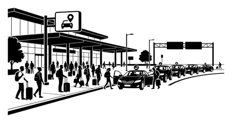 Airport Ride Share Pickup Zone Vector Illustration © Tharindu