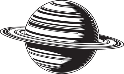 Saturn Planet with Rings in Black and White white background © BIPLABKUMAR