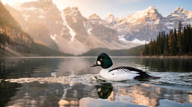 diving duck floating on lake balaton hungary morning light close up video