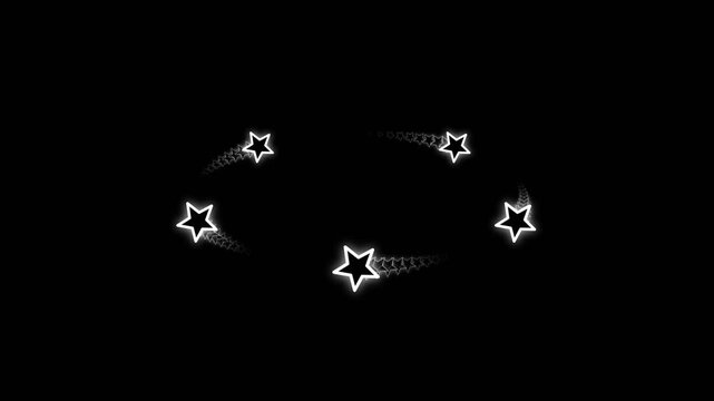 Cartoon stars dizzy effect with white outlines spinning on black background. 4K Video