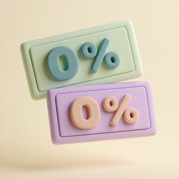 Soft clay coupons display mint and lavender colors with large percent signs hovering gently against a cream background, creating a playful look