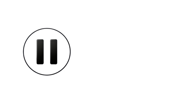 Perfectly symmetrical matte black pause icon, two vertical lines in a thin circular frame, 2d vector illustration on transparent background with copy space and 'media control' text, minimalist ui/ux