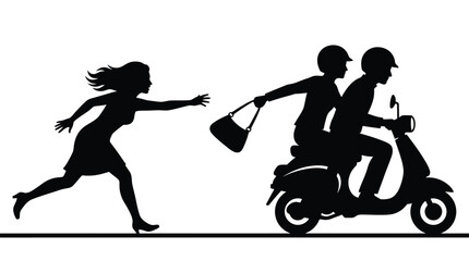 Obraz premium Detailed vector illustration of a running woman chasing thieves escaping on a fast motor scooter