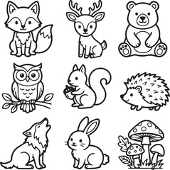 Obraz premium Printable Icon Set Coloring Pages Bundle | Cute Black and White Vector Line Art for Kids Coloring Book