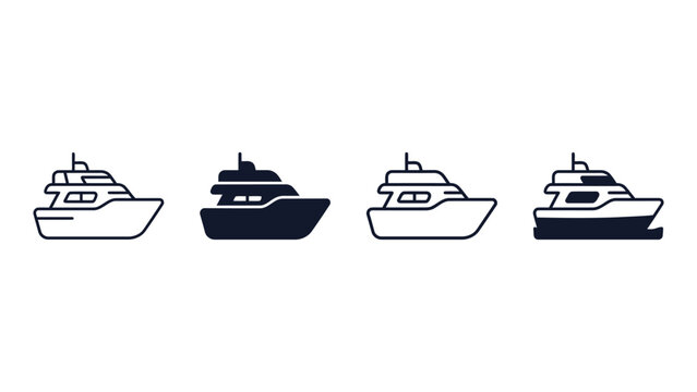 Four different yacht designs in black and white on transparent background