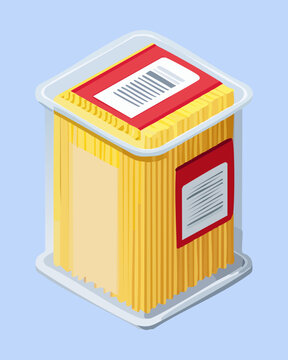 Yellow boxed bundle of dry spaghetti noodles graphic element for retail grocery store inventory pasta product branding mockup - Vector Illustration