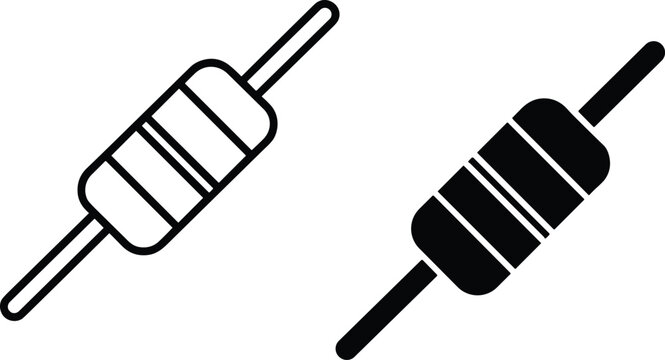 Resistor vector icon set in linear outline and solid silhouette electronic design styles