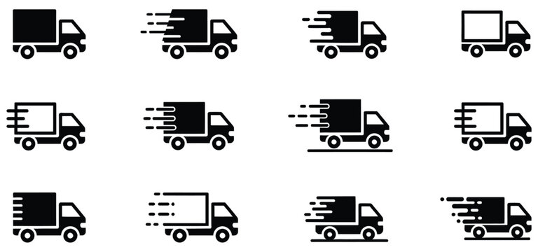 Delivery truck icon with fast shipping, parcel distribution and cargo transport service for logistics operations, vector design