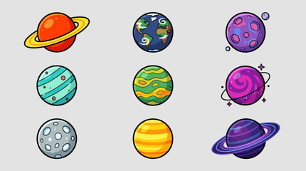 Stylized planets icons set © Johnsoon