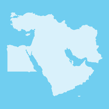 White map of the Middle East isolated on a light blue background. Vector illustration