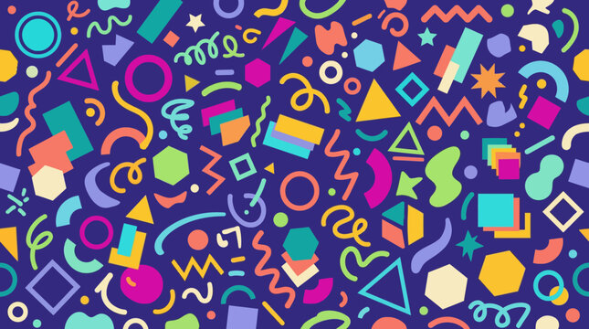 Retro 90s style abstract pattern with colorful geometric shapes.